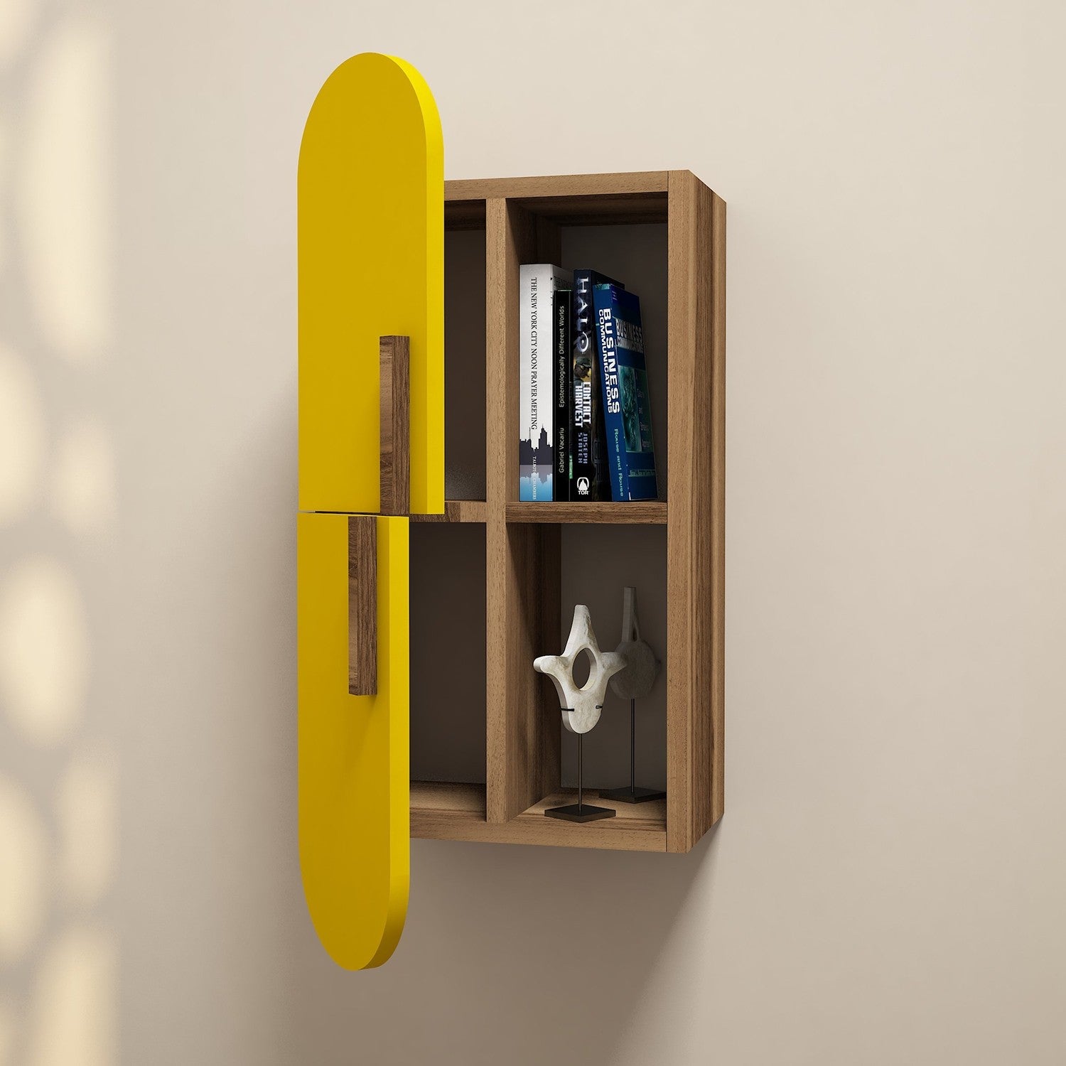 Prateleira de Parede Bohemian, Nogueira e Amarelo, 35 x 60 x 22 cm | Painel de Partículas 100% Revestido com Melamina, 18 mm de Espessura | Armazenamento Elegante com Várias Prateleiras