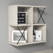 Prateleira de parede moderna – 60 x 60 x 24 cm – creme e preta – painel de partículas revestido de melamina