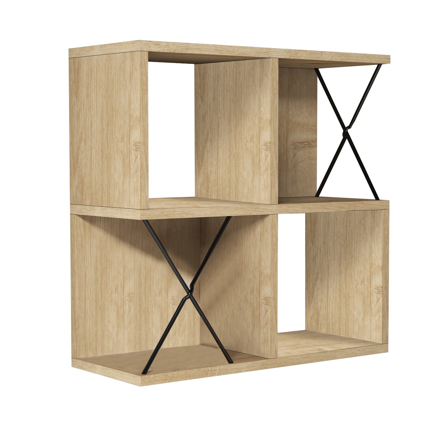 Prateleira de parede moderna, carvalho e preto, 60 x 60 x 24 cm | Painel de partículas 100% revestido de melamina, 18 mm de espessura | Solução de armazenamento elegante e funcional para qualquer espaço