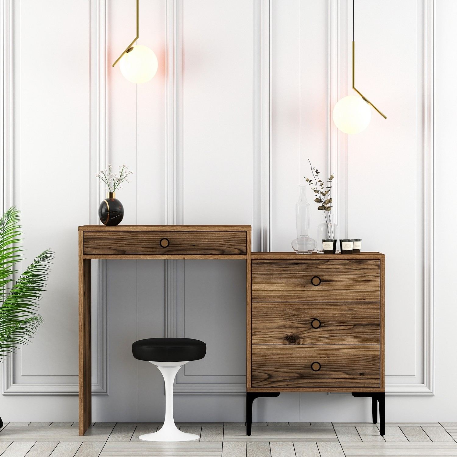 Toucador Moderna – 124 x 84,7 x 40 cm – Nogueira – Melamina e Metal