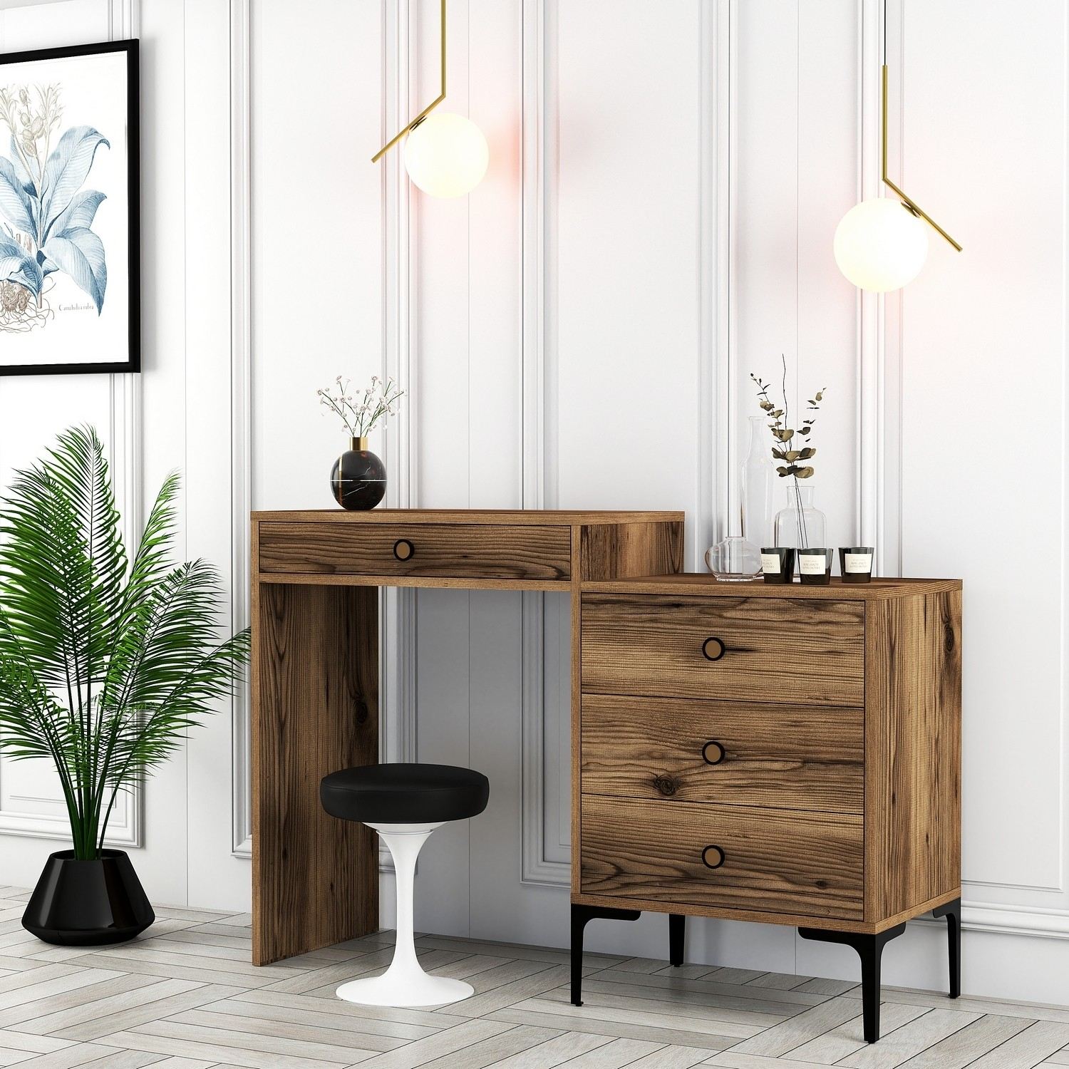 Toucador Moderna – 124 x 84,7 x 40 cm – Nogueira – Melamina e Metal