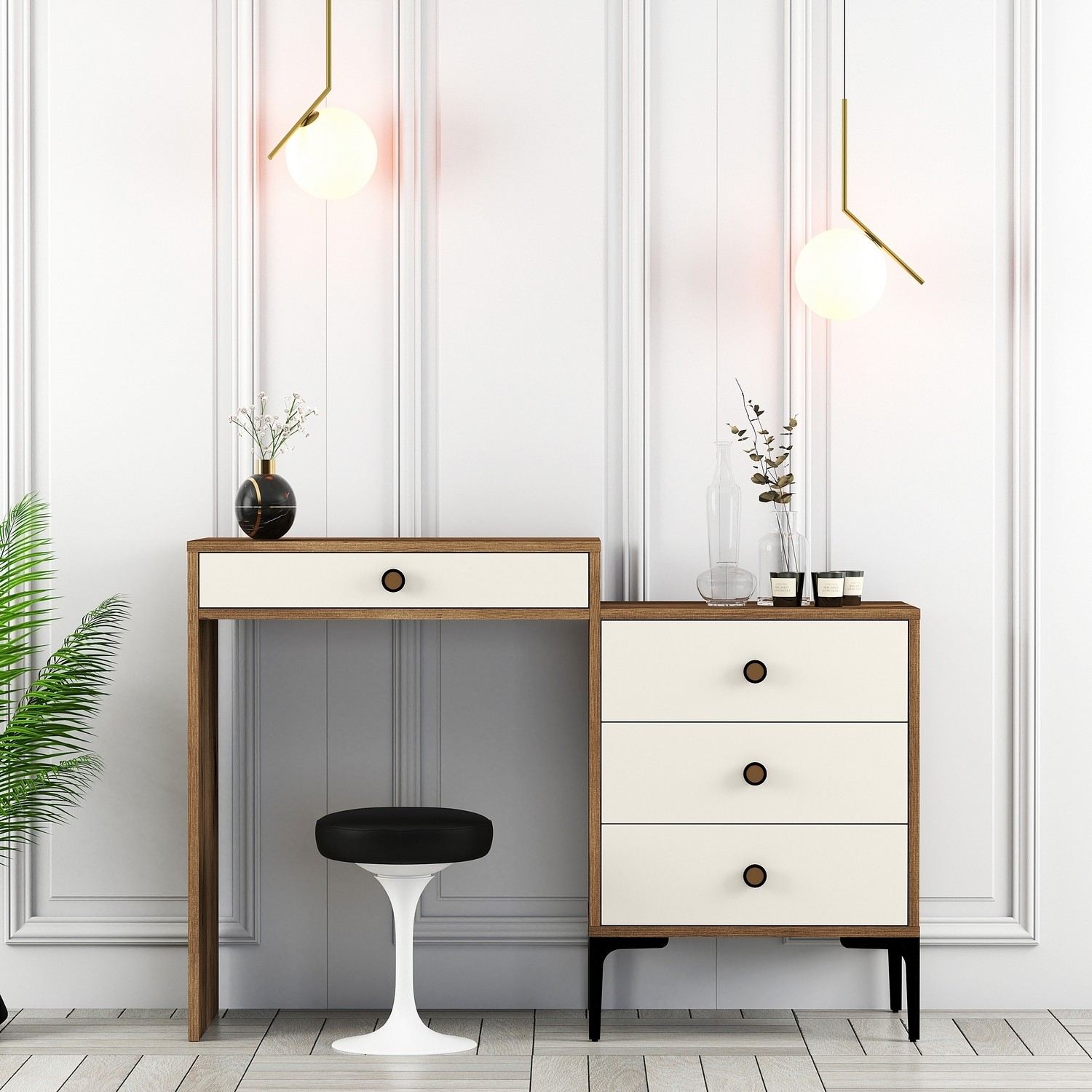 Toucador – 124 x 84,7 x 40 cm – Nogueira e Creme – 100% revestida em melamina