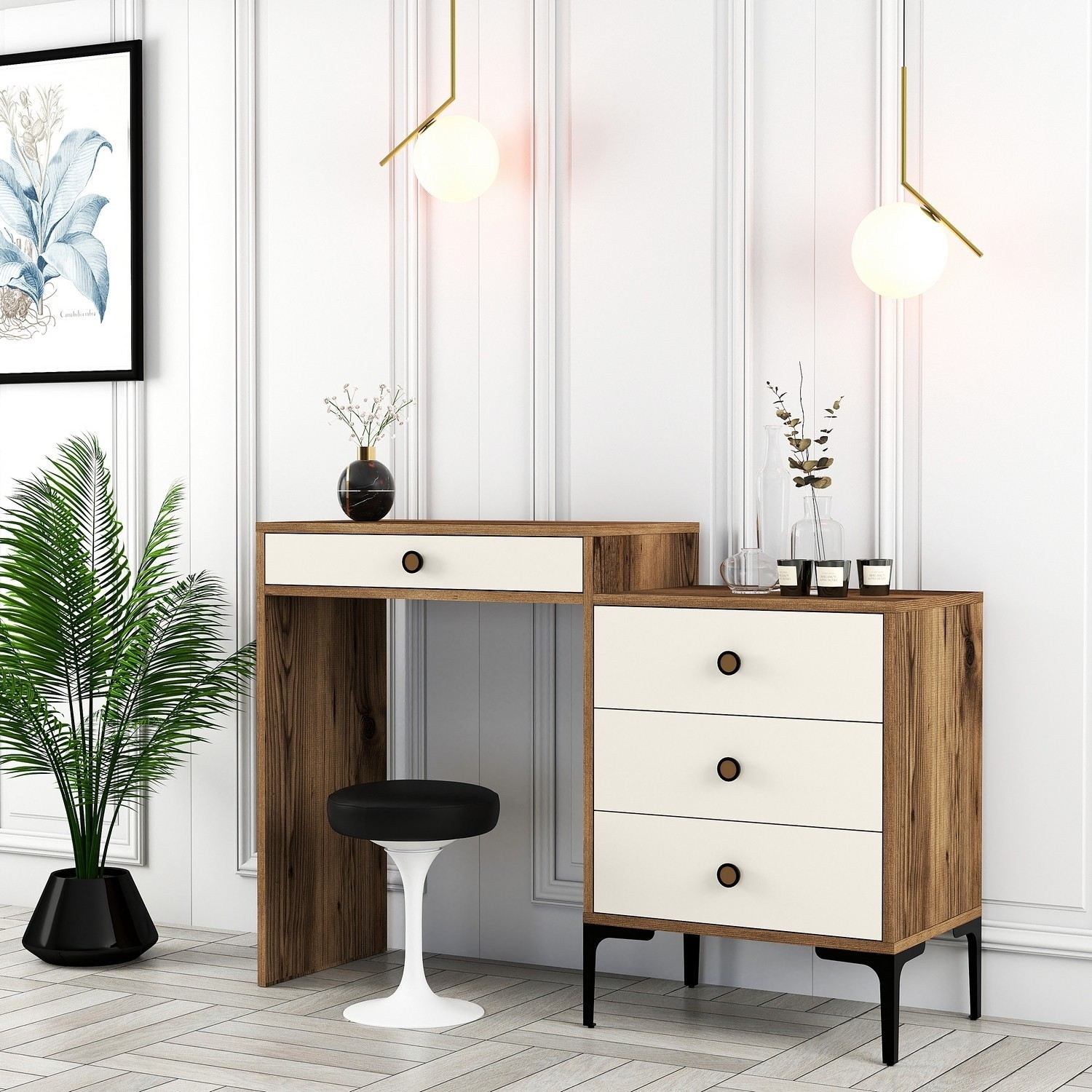 Toucador – 124 x 84,7 x 40 cm – Nogueira e Creme – 100% revestida em melamina
