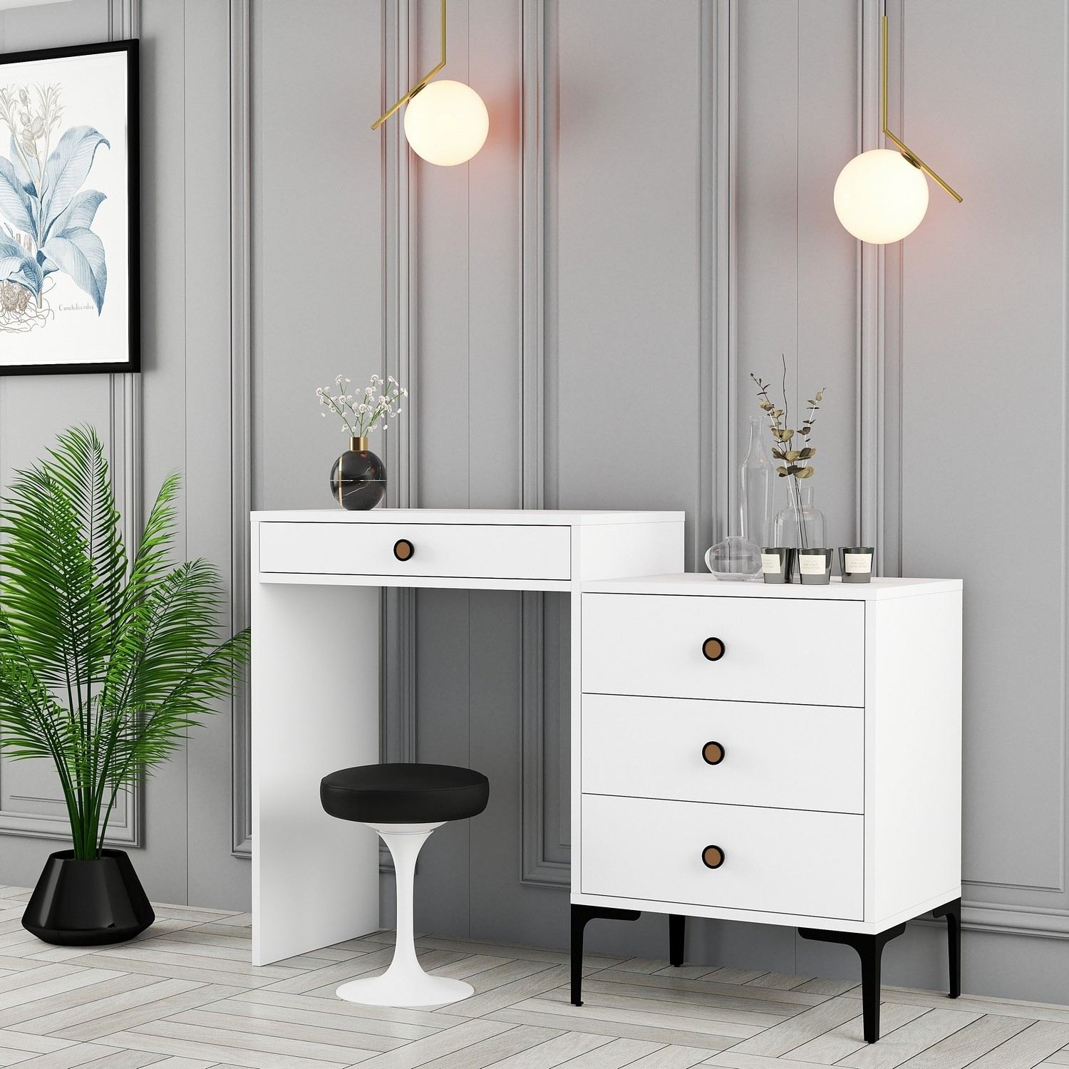 Toucador – 124 x 84,7 x 40 cm – Branca – Painéis de Partículas revestidos em melamina