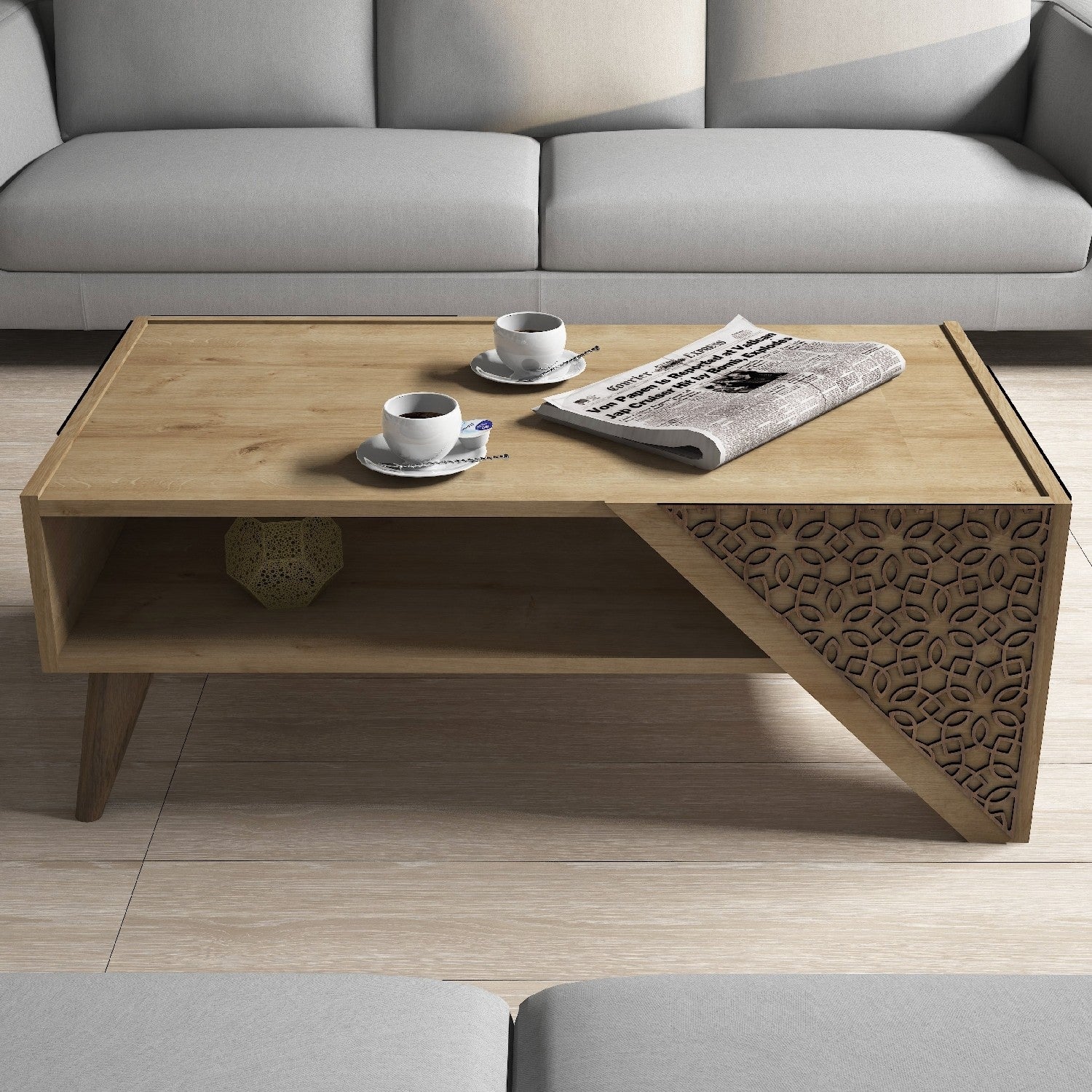 Mesa de Centro Moderna – 105 x 58 x 40 cm – Cor Carvalho – Painel de Partículas revestido em Melamina