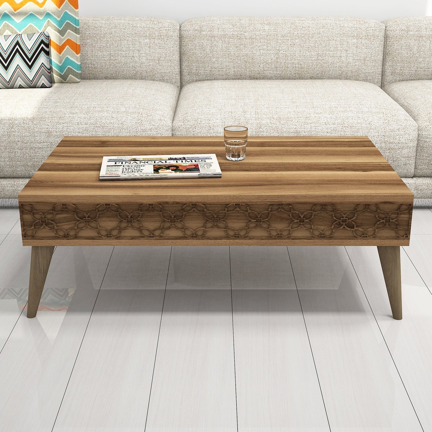 Mesa de Centro Moderna – 105 x 60 x 36,6 cm – Nogueira – Painel de Partículas