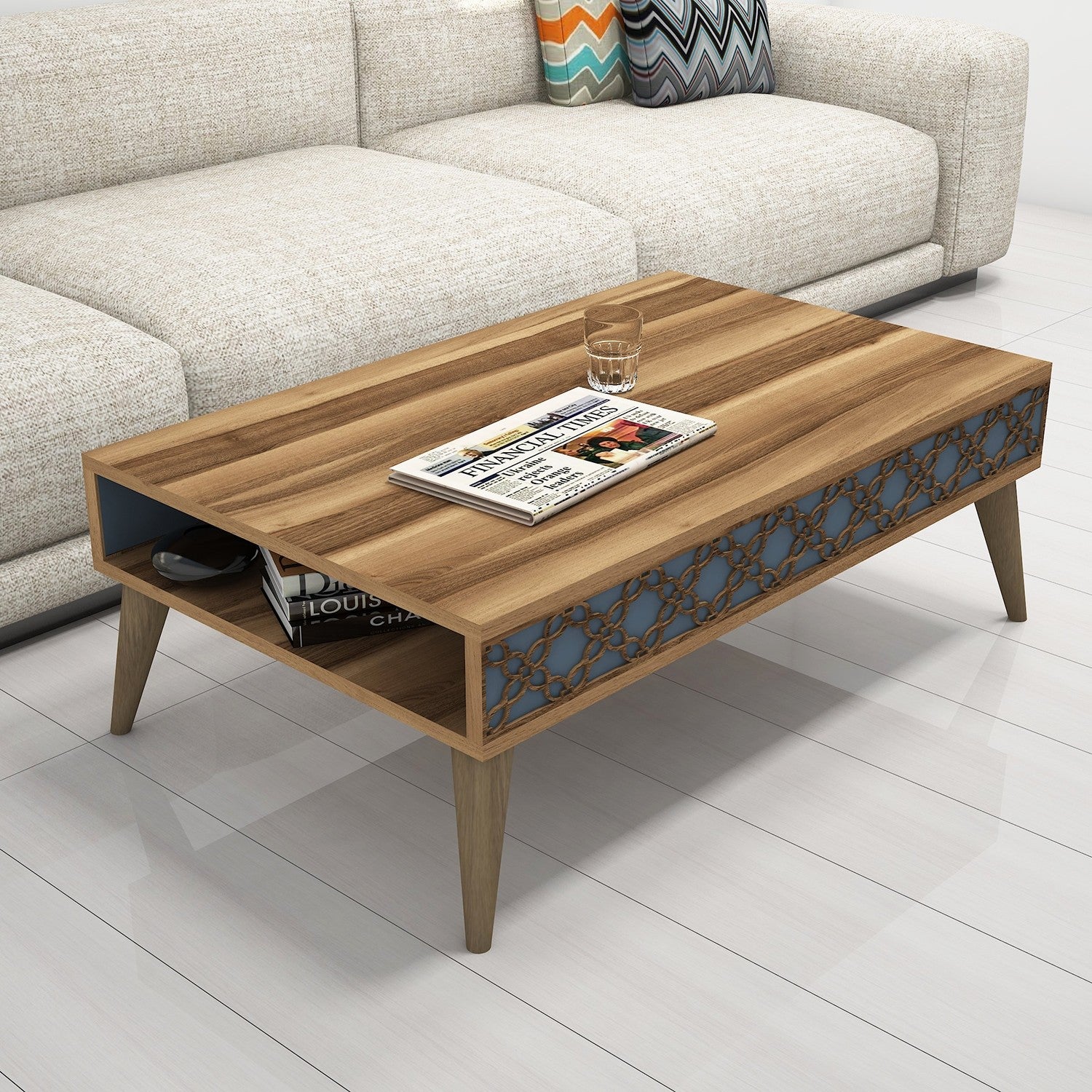 Mesa de Centro – 105 x 36,6 x 60 cm – Nogueira e Calcedónia – Painel de partículas revestido a melamina