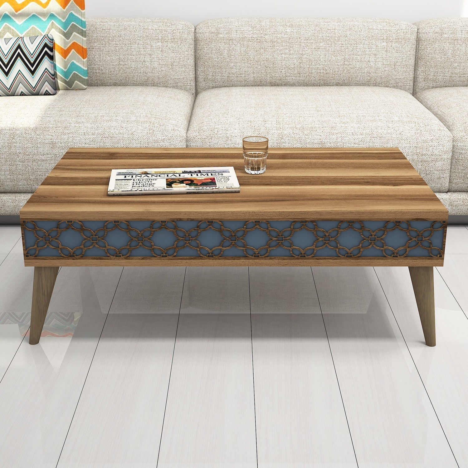 Mesa de Centro – 105 x 36,6 x 60 cm – Nogueira e Calcedónia – Painel de partículas revestido a melamina