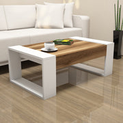 Mesa de Centro Moderna – 102 x 60 x 37,6 cm – Nogueira e Branco – Melamina