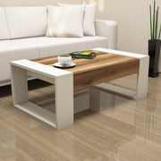 Mesa de Centro Moderna – 102 x 37,6 x 60 cm – Nogueira e Creme – Painel de Partículas