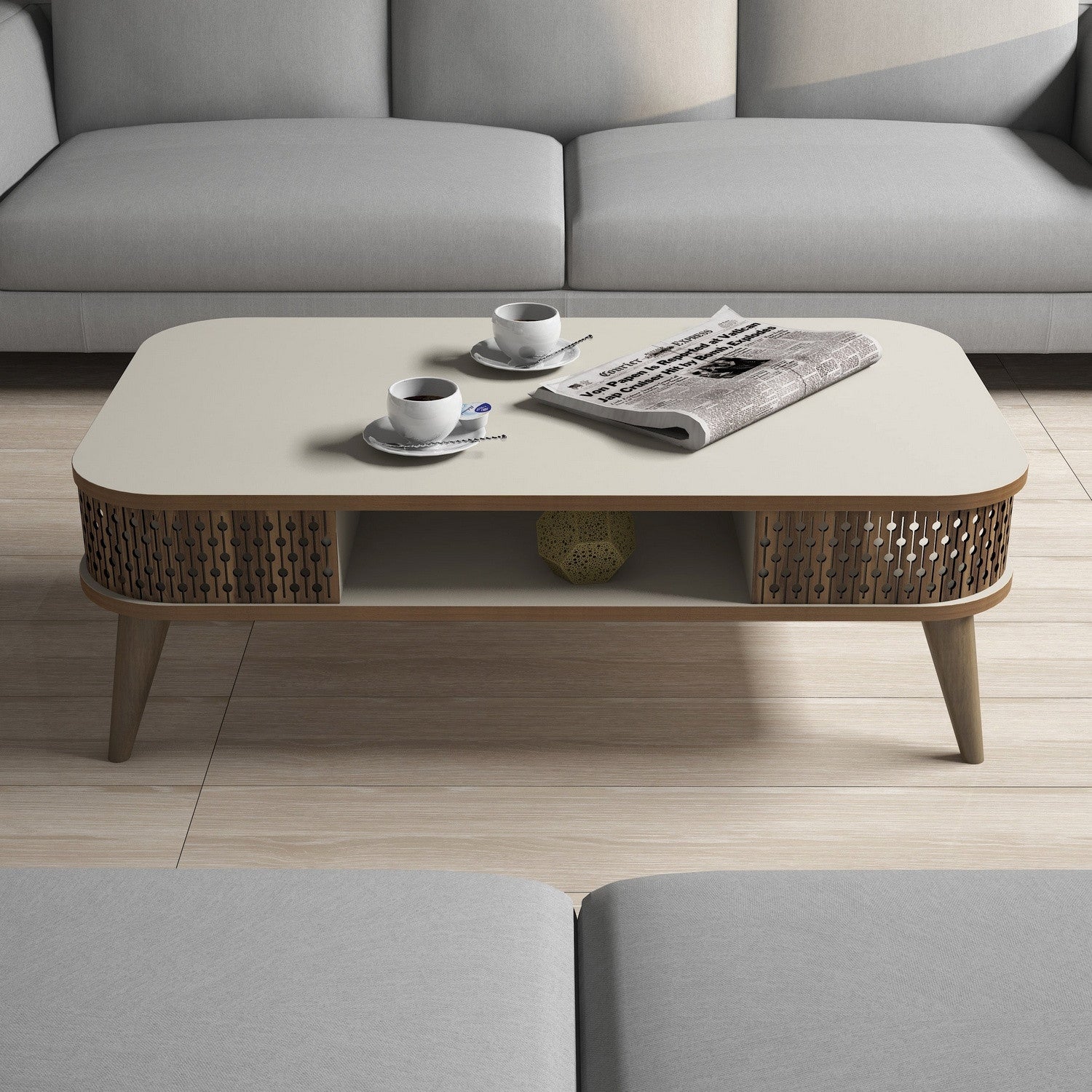 Mesa de Centro Moderna – 105 x 60 x 34,6 cm – Creme – Painel de Partículas revestido a Melamina