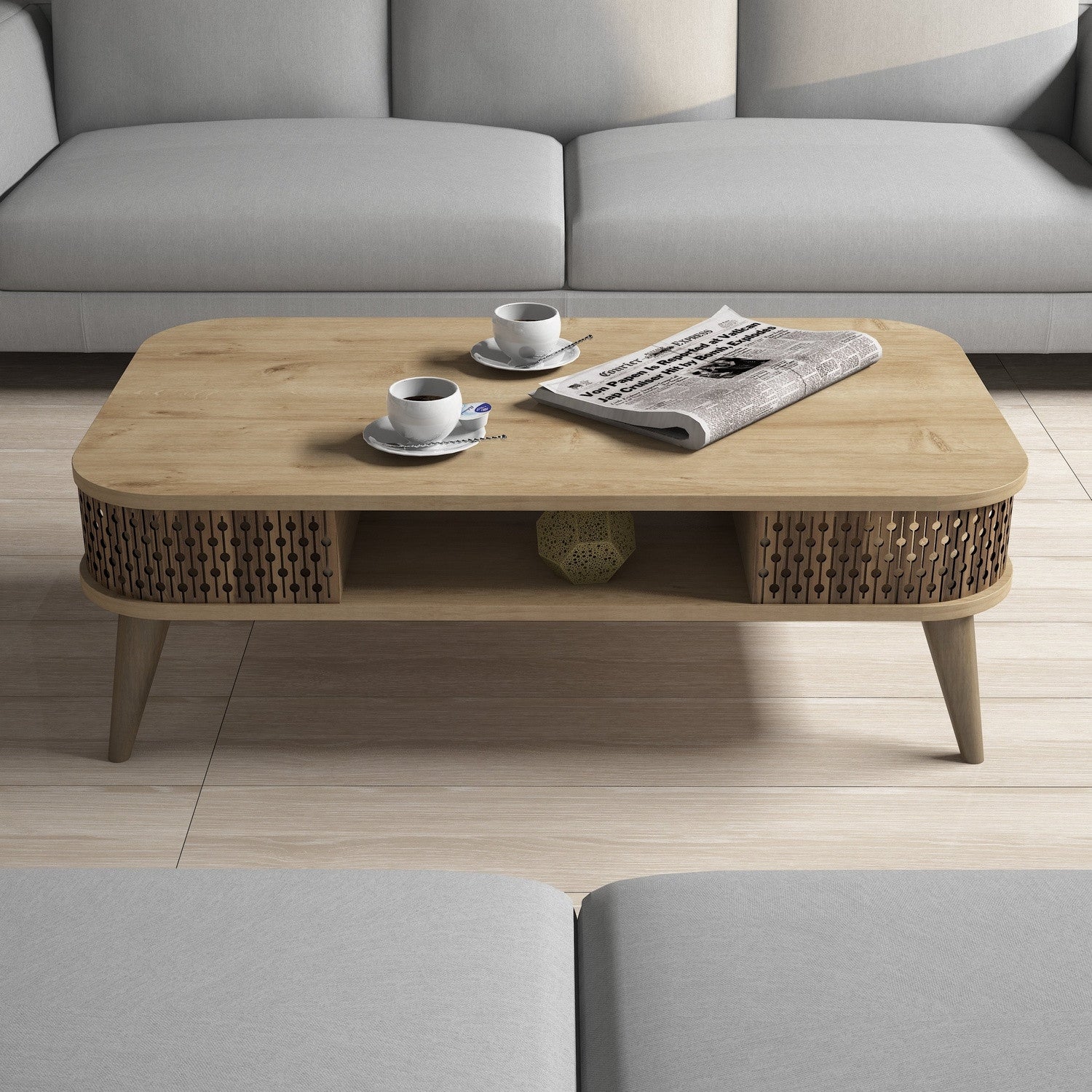 Mesa de Centro Moderna – 105 cm x 60 cm x 34,6 cm – Carvalho – Painel de Partículas Revestido a Melamina