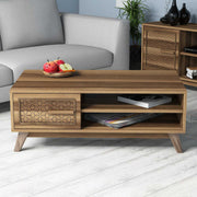 Mesa de Centro Moderna em Nogueira – 105 cm x 60 cm x 38,2 cm – Melamina