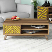 Mesa de Centro – 105 x 38,2 x 60 cm – Nogueira e Amarelo – Painel de partículas revestido a melamina