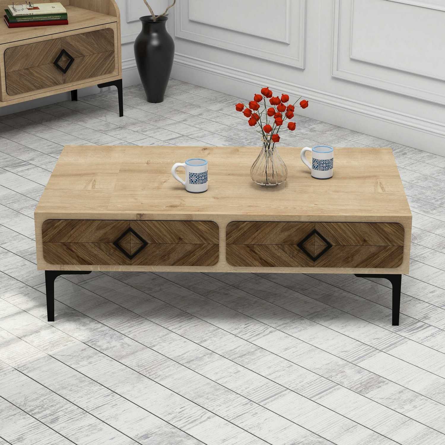 Mesa de Centro Moderna – 105 x 34,6 x 60 cm – Cor Carvalho – Painel de Partículas