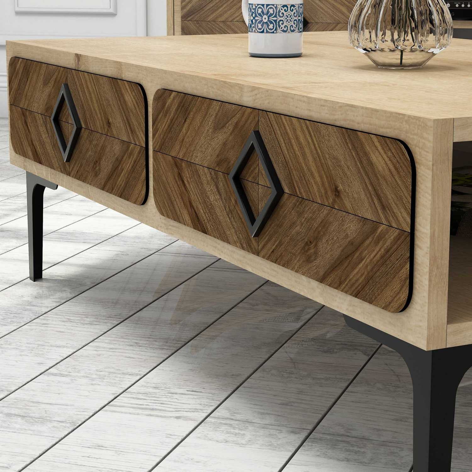 Mesa de Centro Moderna – 105 x 34,6 x 60 cm – Cor Carvalho – Painel de Partículas