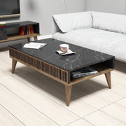Mesa de Centro Moderna – 105 x 60 x 34,6 cm – Nogueira e Preto – Painéis de Partículas Revestidos a Melamina