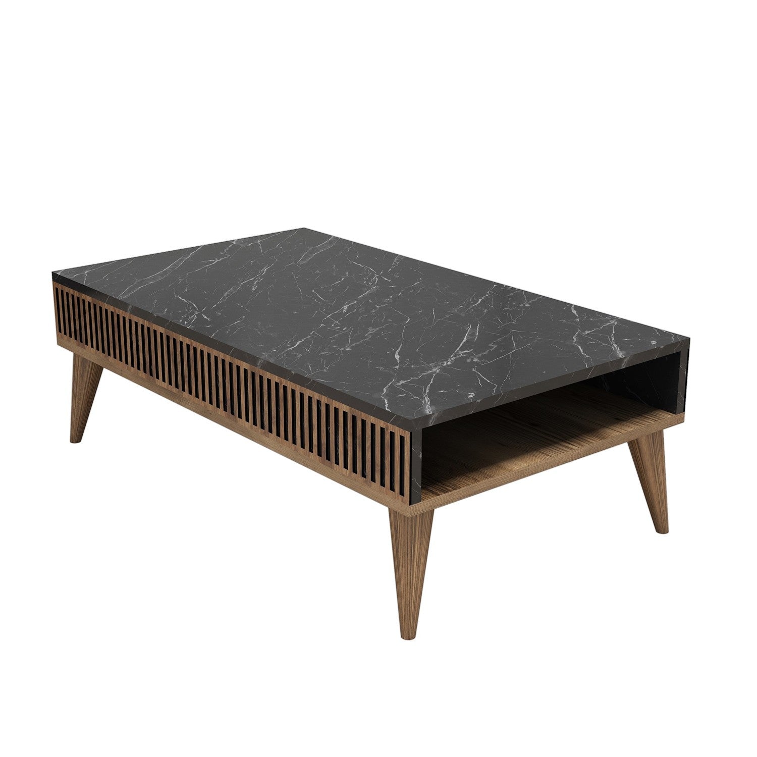 Mesa de Centro Moderna – 105 x 60 x 34,6 cm – Nogueira e Preto – Painéis de Partículas Revestidos a Melamina