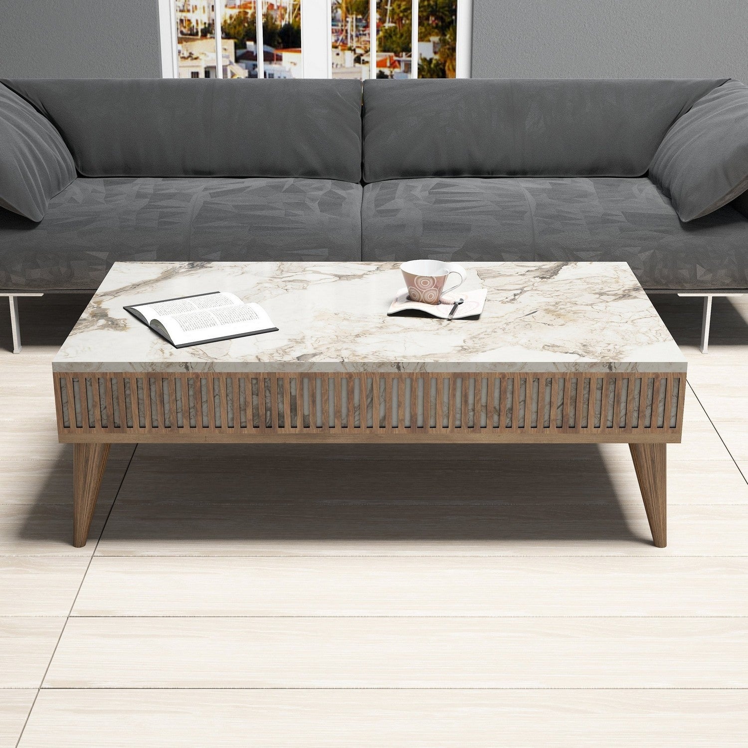 Mesa de Centro – 105 x 60 x 34,6 cm – Nogueira e Branco – Painel de Partículas revestido a Melamina