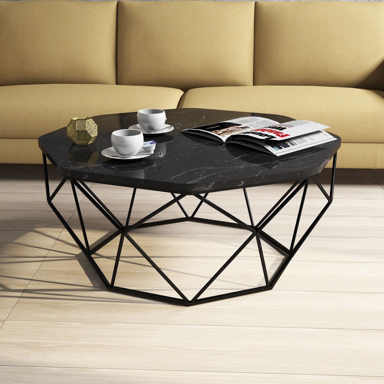 Mesa de Centro – 90 x 90 x 38 cm – Preto – Painel de Partículas Revestido em Melamina e Metal