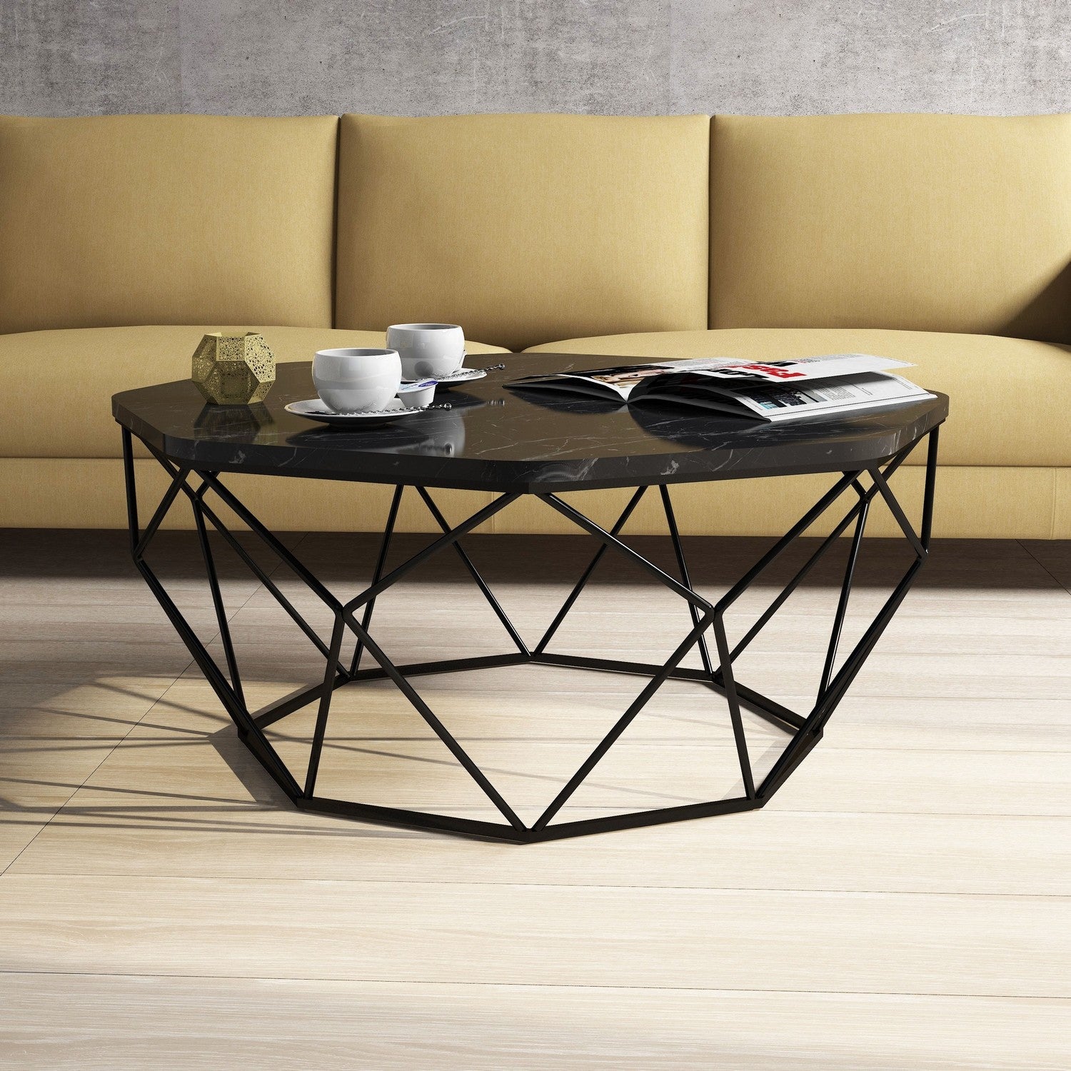 Mesa de Centro – 90 x 90 x 38 cm – Preto – Painel de Partículas Revestido em Melamina e Metal