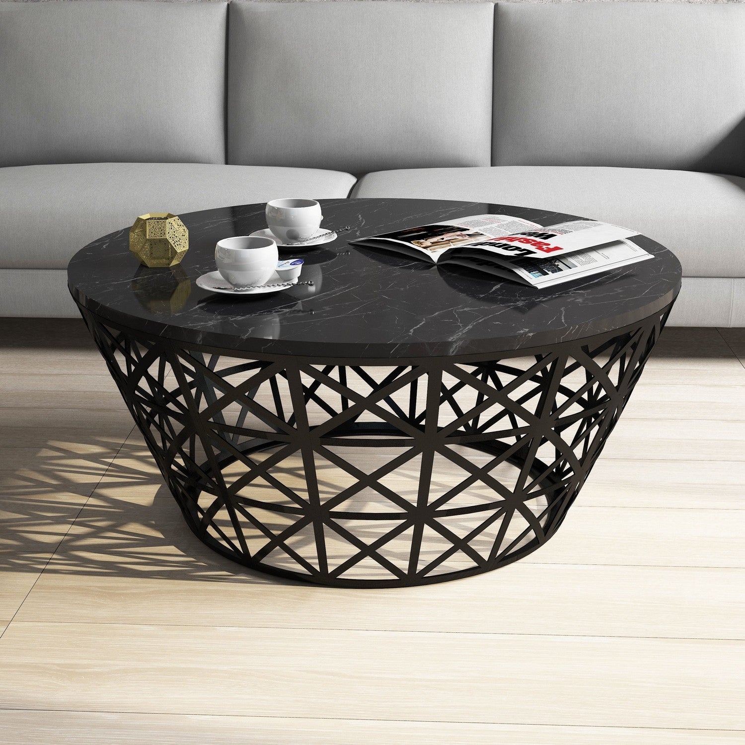 Mesa de Centro – 90 x 90 x 38 cm – Preto – Painel de Partículas revestido a Melamina e Metal