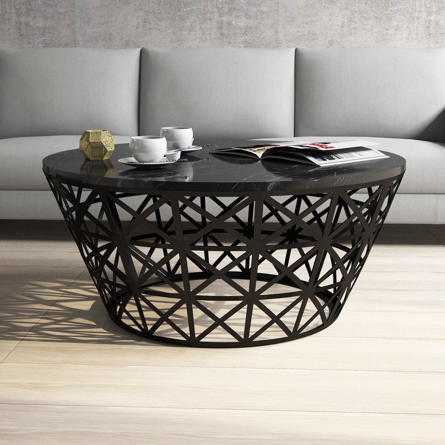 Mesa de Centro – 90 x 90 x 38 cm – Preto – Painel de Partículas revestido a Melamina e Metal