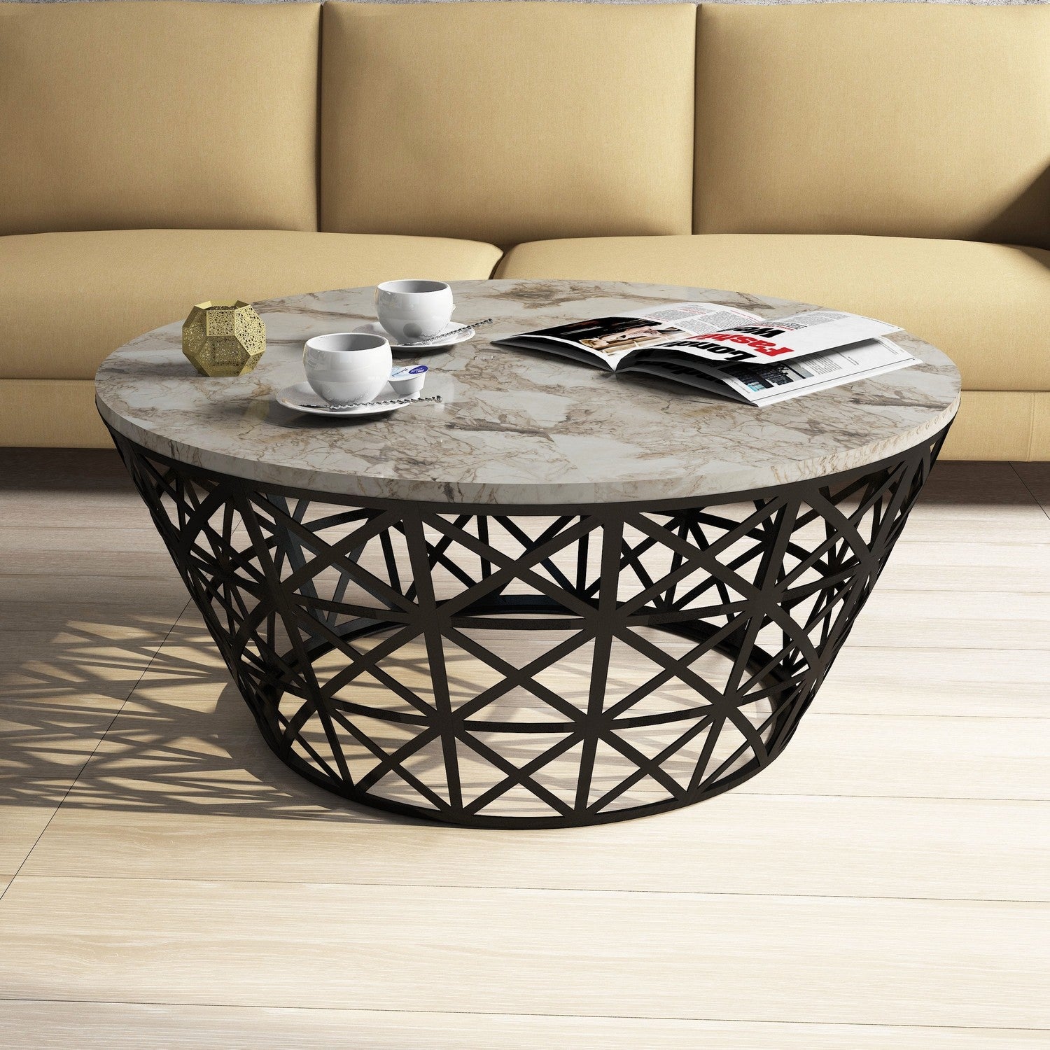 Mesa de Centro – 90 x 38 x 90 cm – Branca – Painel de Partículas e Metal