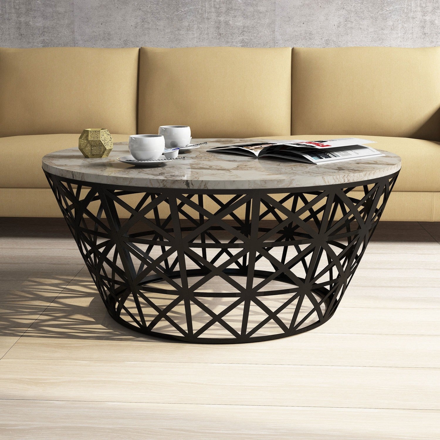 Mesa de Centro – 90 x 38 x 90 cm – Branca – Painel de Partículas e Metal