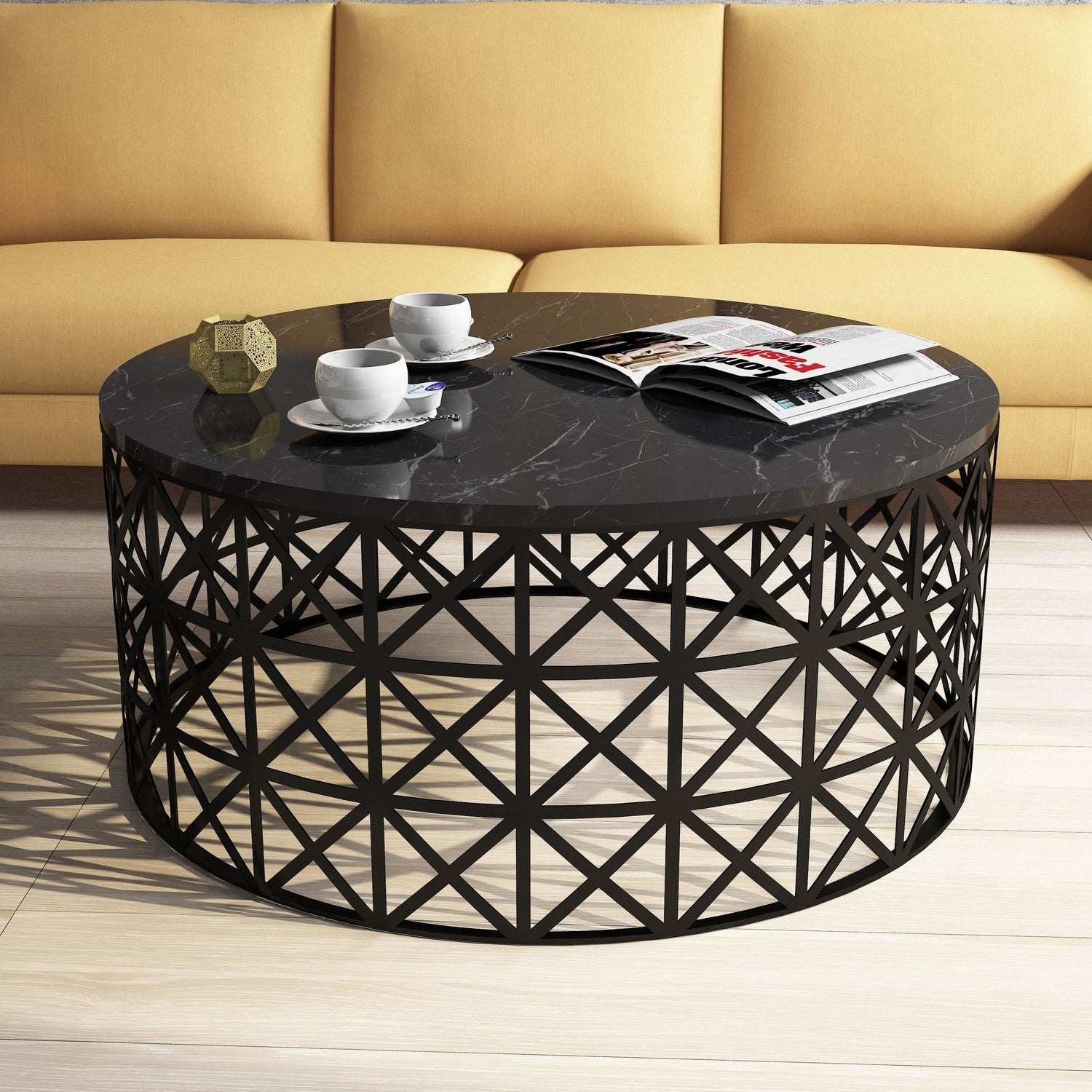 Mesa de Centro – 90 x 90 x 38 cm – Antracite – Painel de partículas revestido em melamina e estrutura de metal
