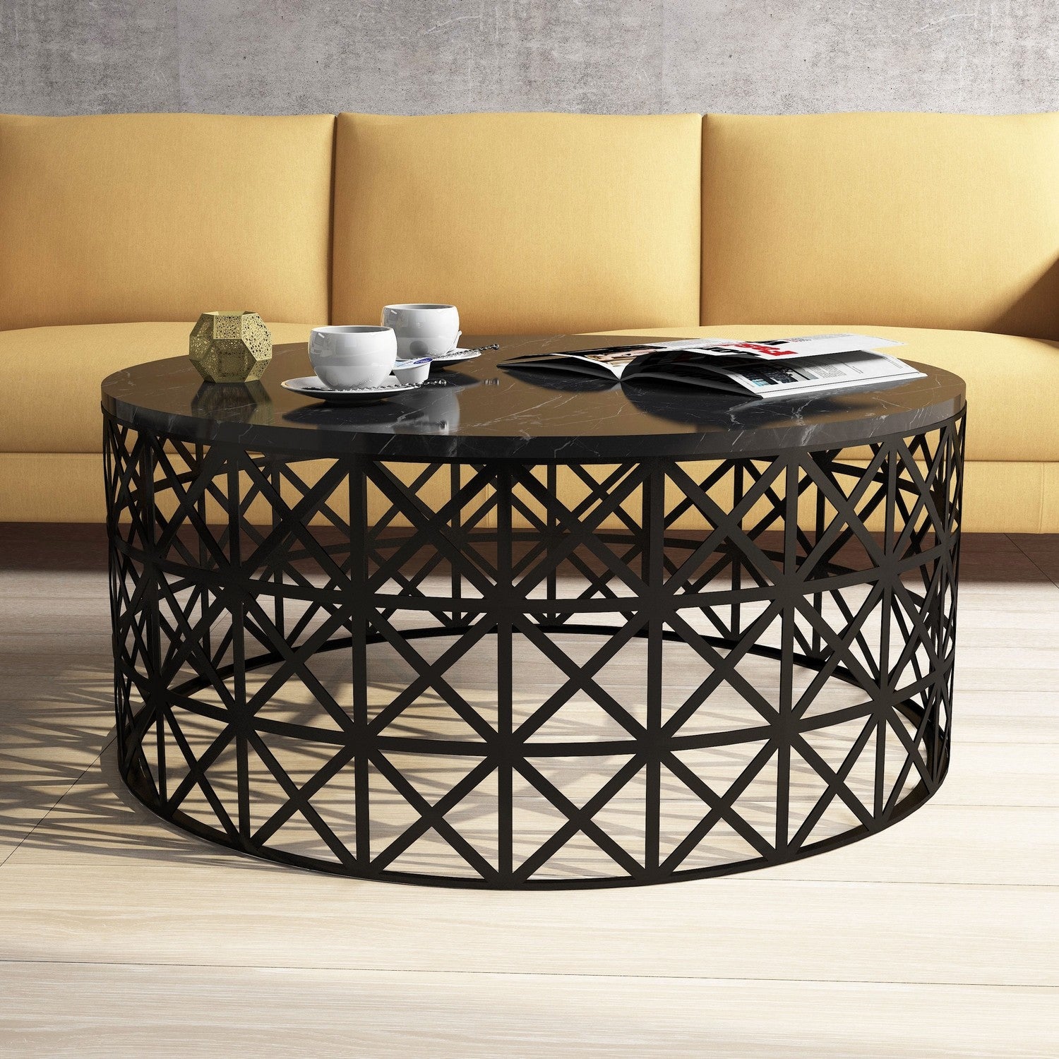 Mesa de Centro – 90 x 90 x 38 cm – Antracite – Painel de partículas revestido em melamina e estrutura de metal