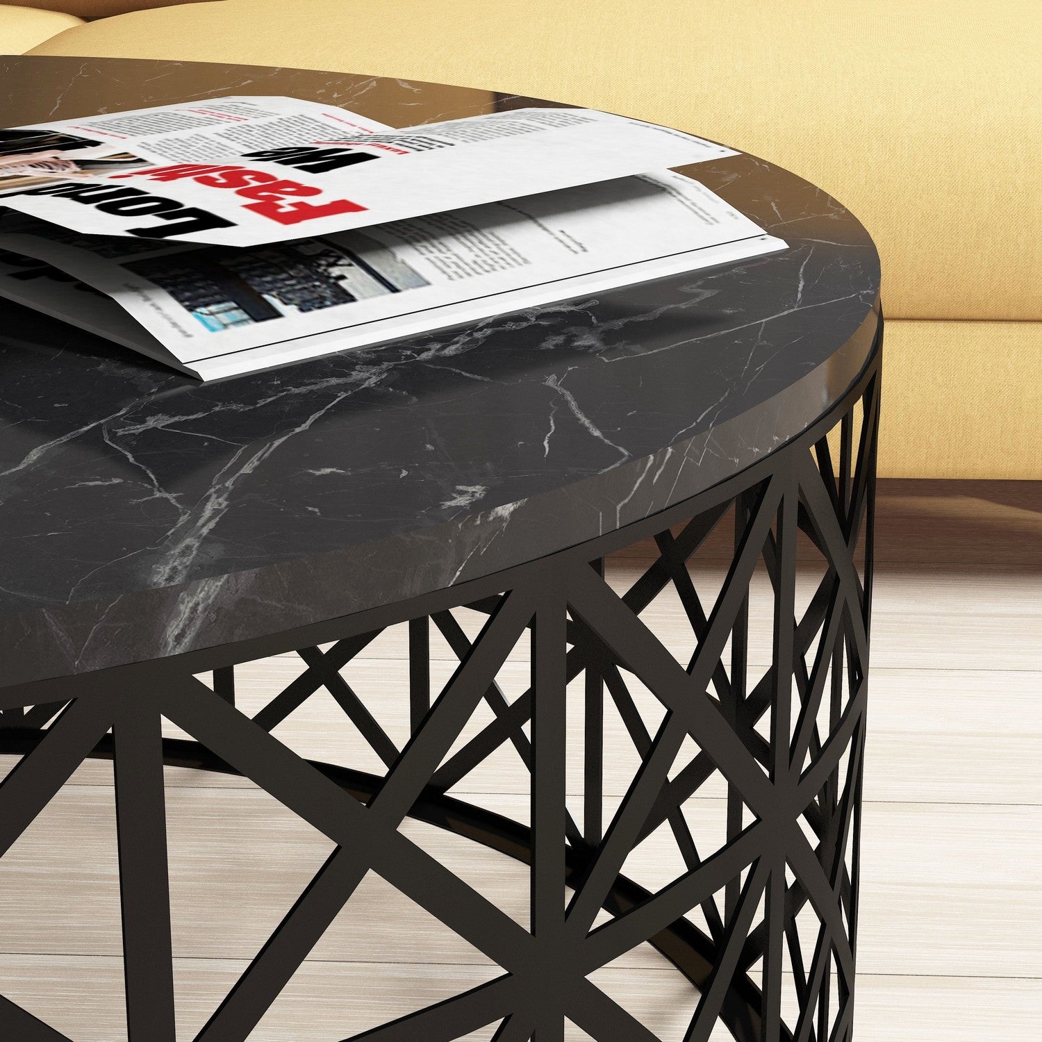 Mesa de Centro – 90 x 90 x 38 cm – Antracite – Painel de partículas revestido em melamina e estrutura de metal