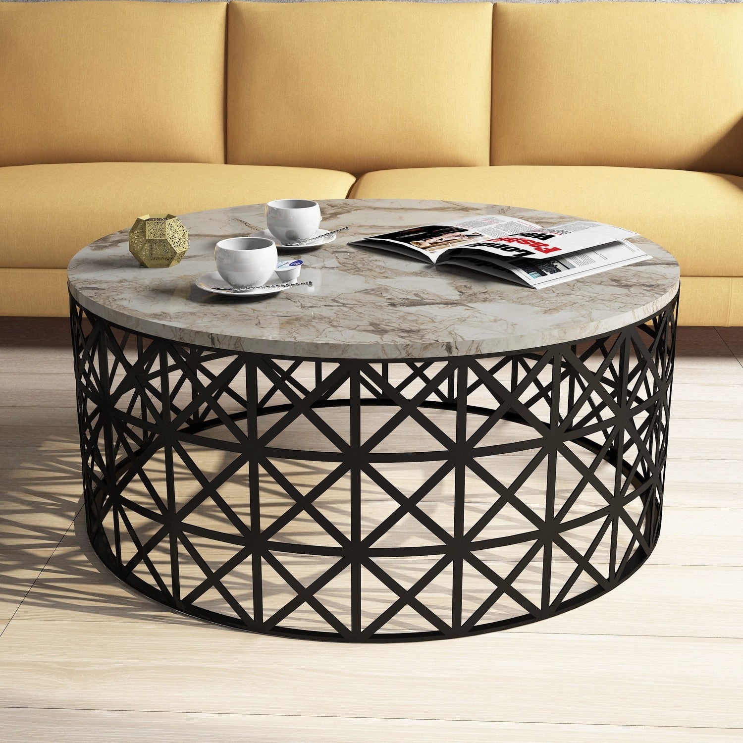 Mesa de Centro Moderna – 90 x 38 x 90 cm – Branca – Painel de Partículas revestido a Melamina