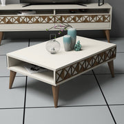 Mesa de Centro Moderna – 90 x 60 x 34,6 cm – Cor Creme – Painel de Partículas Revestido a Melamina