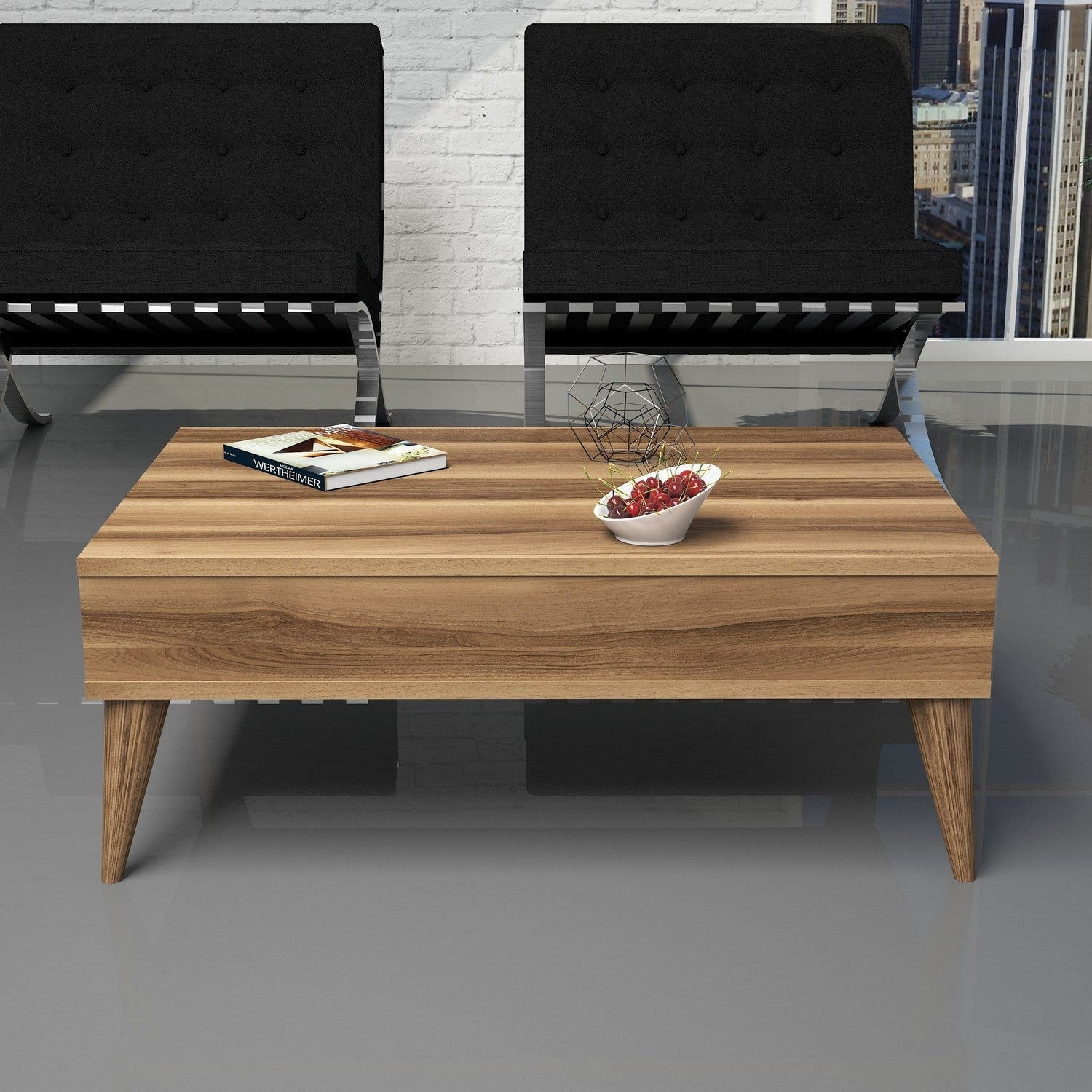 Mesa de Centro Moderna – 90 x 60 x 34,6 cm – Nogueira – Painel de Partículas revestido em Melamina