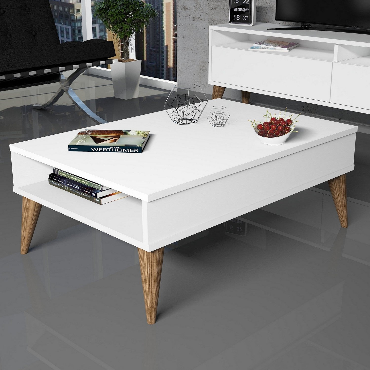 Mesa de Centro – 90 x 60 x 34,6 cm – Branca – Painel de Partículas revestido a Melamina