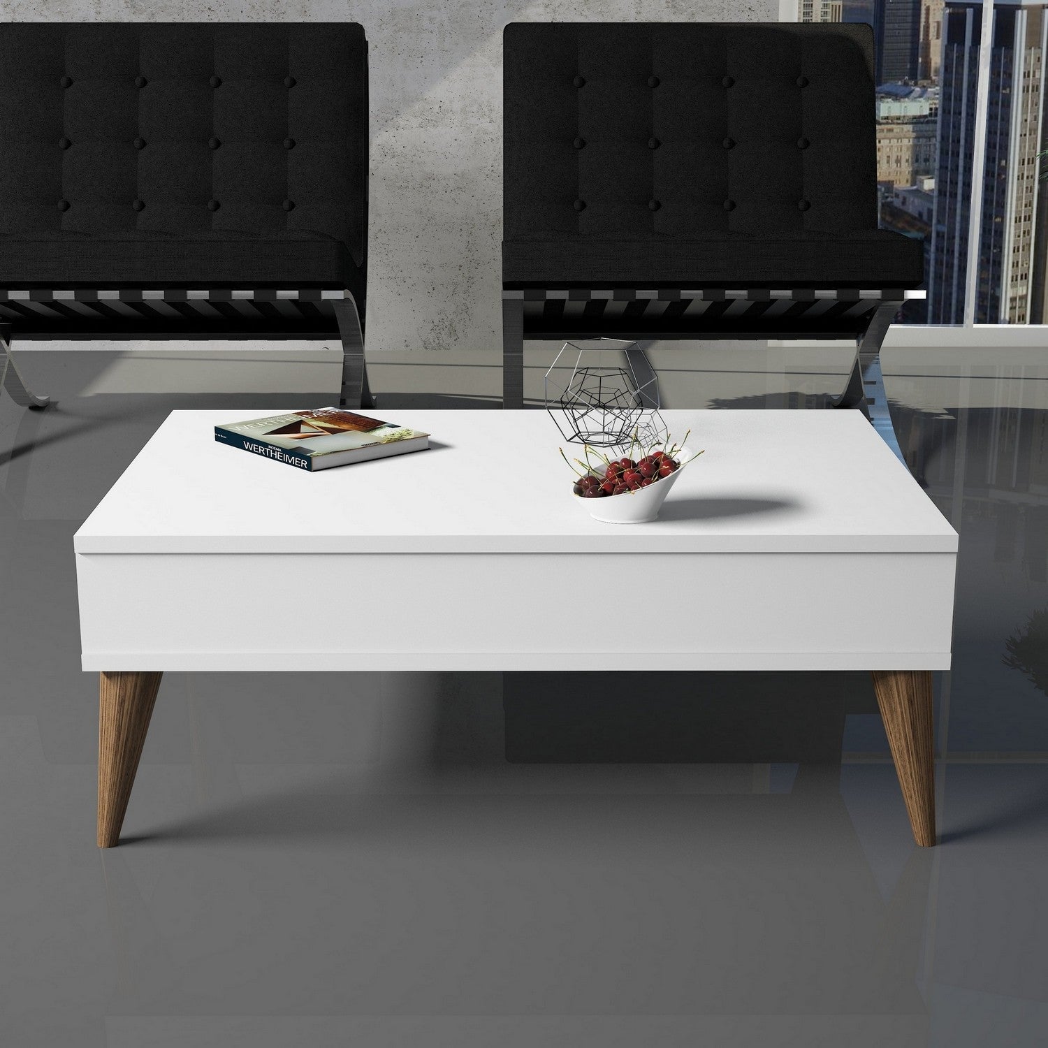 Mesa de Centro – 90 x 60 x 34,6 cm – Branca – Painel de Partículas revestido a Melamina
