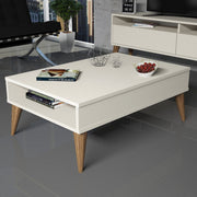 Mesa de Centro Moderna – 90 x 60 x 34,6 cm – Creme – Painel de Partículas revestido a Melamina