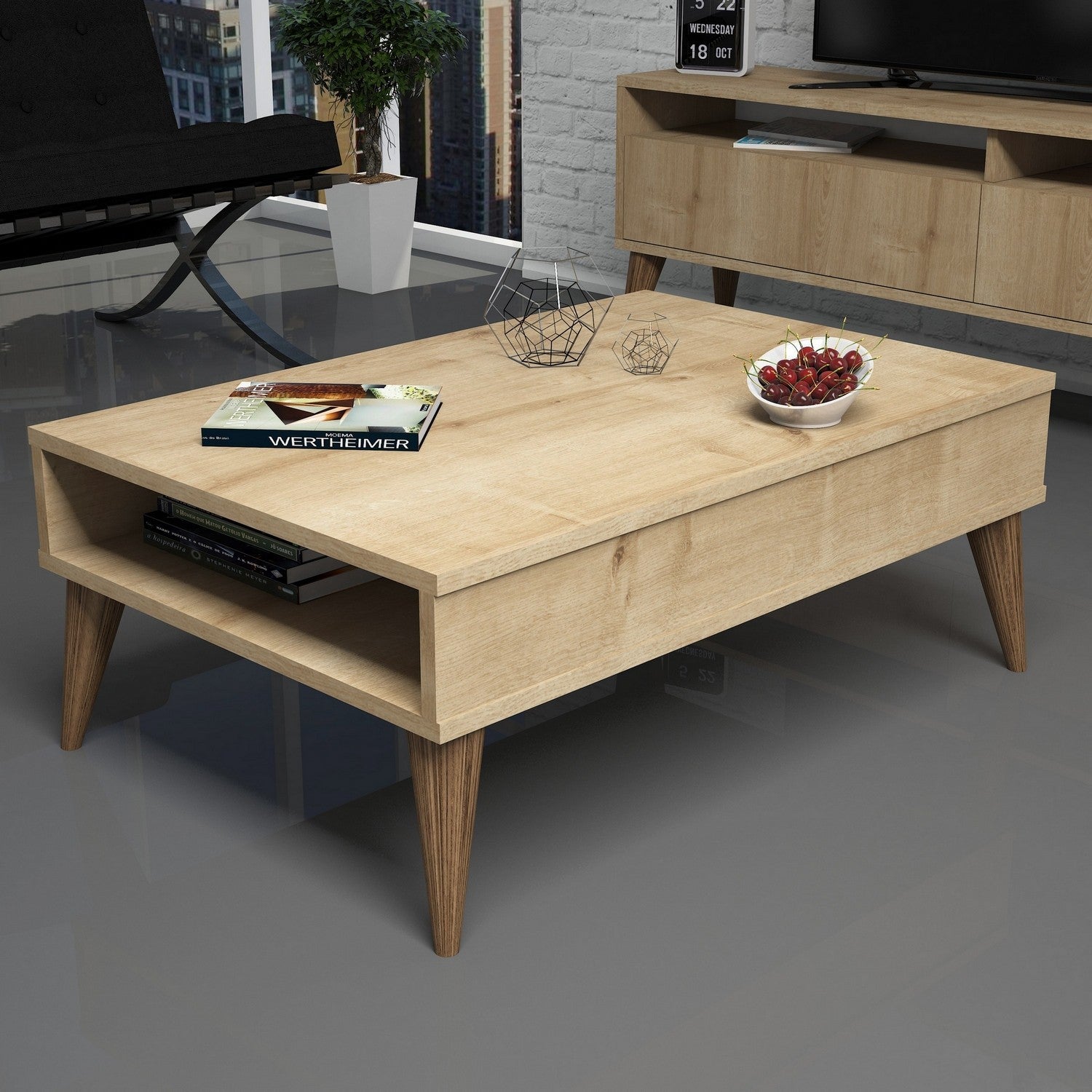Mesa de Centro – 90 x 60 x 34,6 cm – Carvalho – Painel de Partículas revestido a Melamina