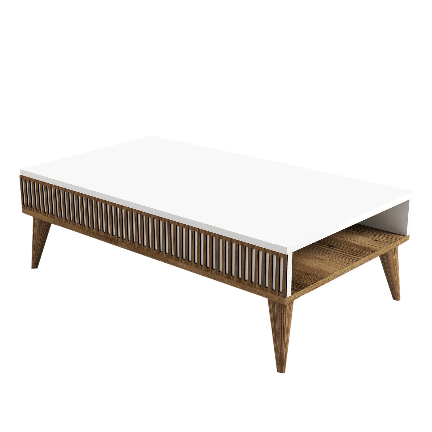 Mesa de Centro Elegante – 105 x 60 x 34,6 cm – Nogueira e Branco – Painel de Partículas revestido a Melamina