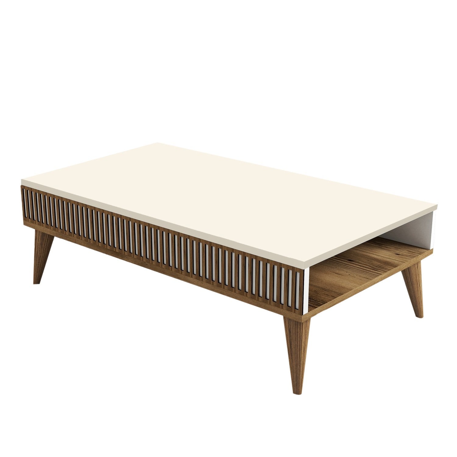 Mesa de Centro Elegante – 105 x 60 x 34,6 cm – Creme e Nogueira – Melamina