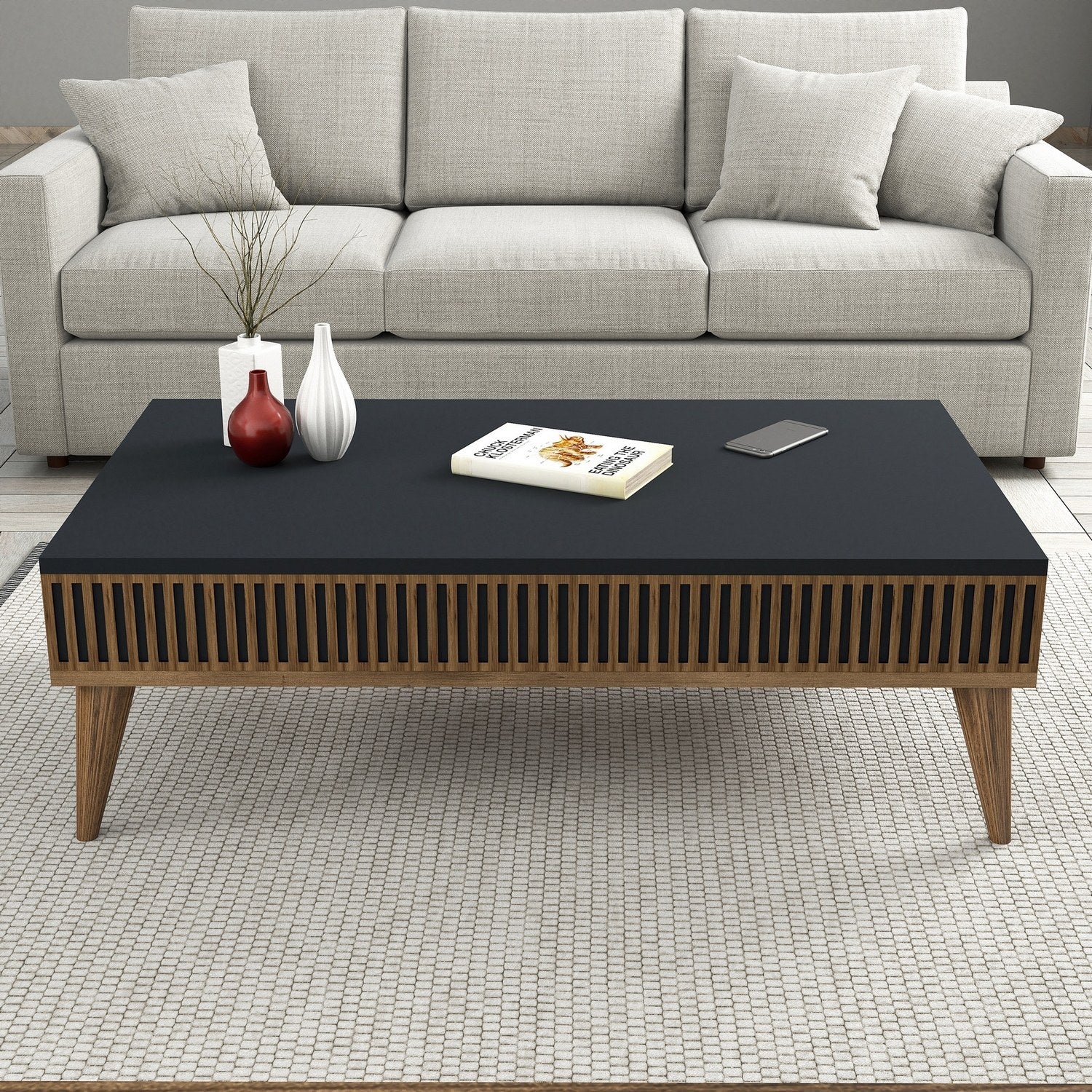 Mesa de Centro – 105 x 34,6 x 60 cm – Nogueira e Antracite – Melamina