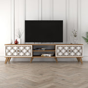 Suporte de TV moderno com prateleiras, nogueira e branco, 180 cm x 44 cm x 35 cm | 100% revestido em melamina, 18 mm de espessura, montável na parede, design elegante