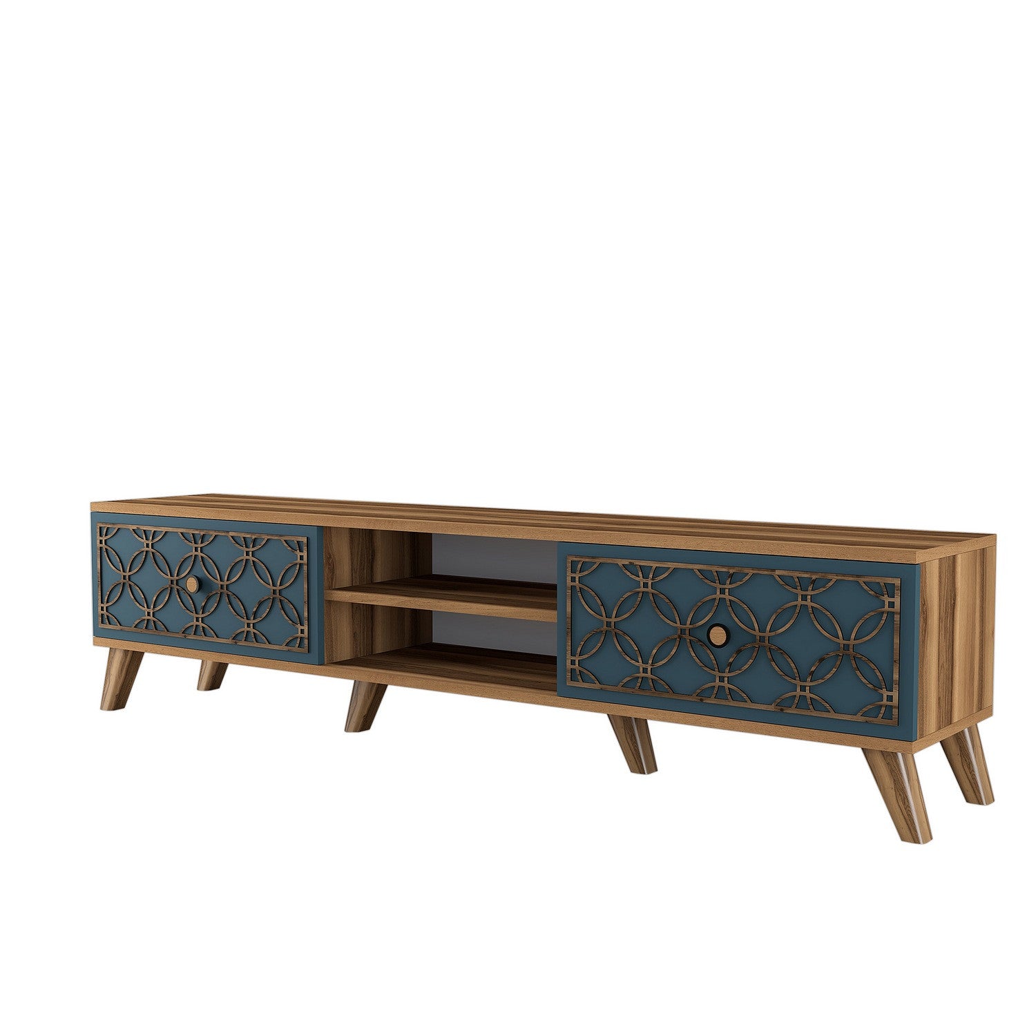 Suporte de TV moderno com prateleiras, nogueira e calcedônia, 180 x 44 x 35 cm | 100% revestido em melamina, 18 mm de espessura, montável na parede, design elegante