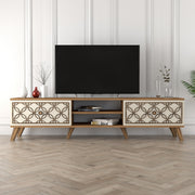 Suporte de TV moderno com prateleiras, nogueira e creme, 180 cm x 44 cm x 35 cm | 100% revestido em melamina, 18 mm de espessura, montável na parede, design elegante