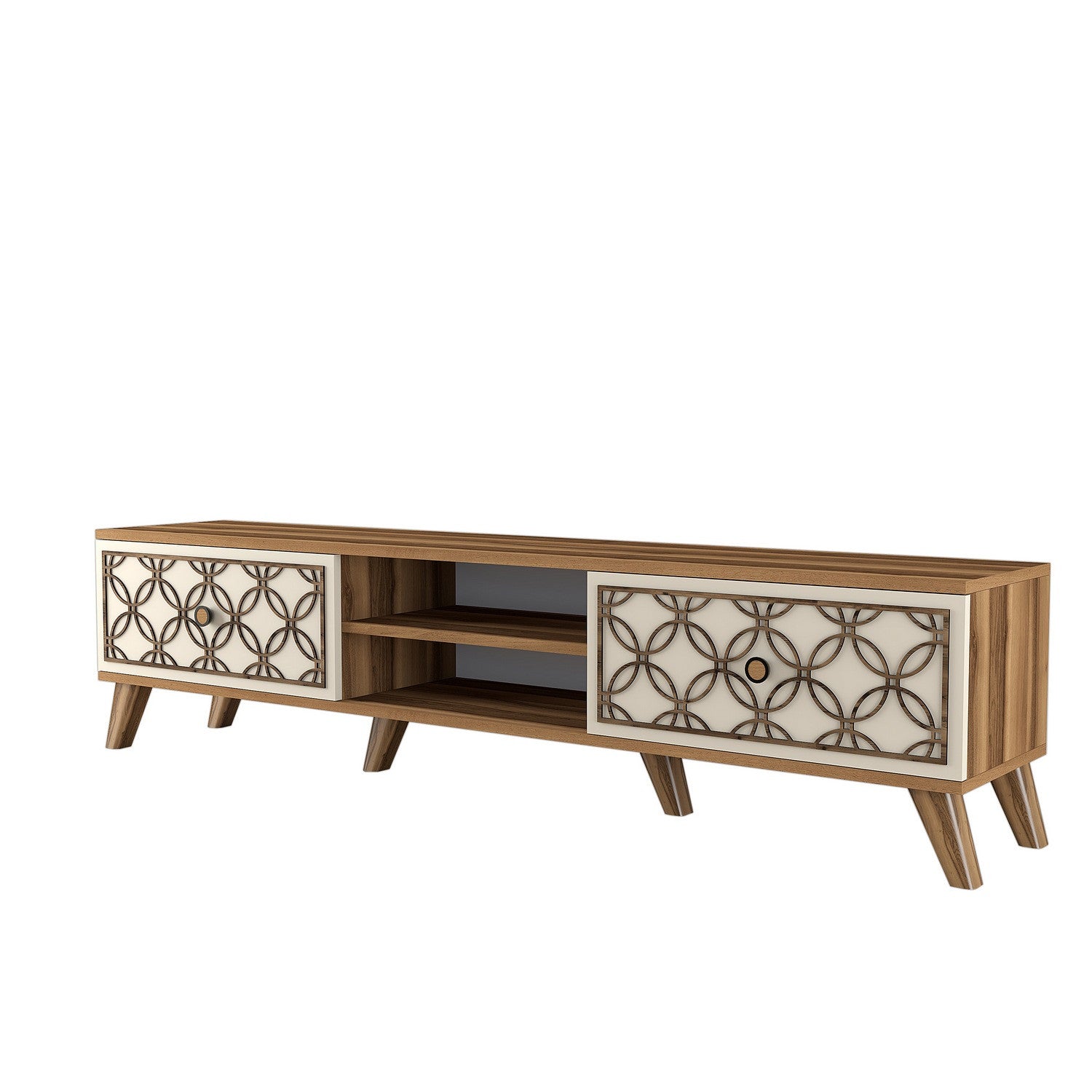 Suporte de TV moderno com prateleiras, nogueira e creme, 180 cm x 44 cm x 35 cm | 100% revestido em melamina, 18 mm de espessura, montável na parede, design elegante