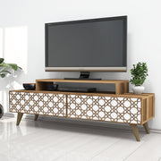 Suporte de TV moderno com prateleiras, nogueira e branco, 140 cm | Painel de partículas 100% revestido de melamina, 18 mm de espessura | Montável na parede, design elegante e funcional