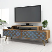 Suporte de TV moderno com prateleiras, nogueira e calcedônia, 140 cm | Painel de partículas 100% revestido de melamina, 18 mm de espessura | Montável na parede, design elegante para salas de estar