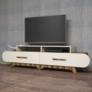 Suporte de TV moderno com opção de montagem na parede, nogueira e creme, 205 x 50 x 36,8 cm | 100% revestido em melamina, 18 mm de espessura | Design elegante e funcional com várias prateleiras