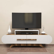 Suporte de TV moderno com opção de montagem na parede, nogueira e branco, 145 cm | Painel de partículas 100% revestido de melamina, 18 mm de espessura | Design elegante com várias prateleiras